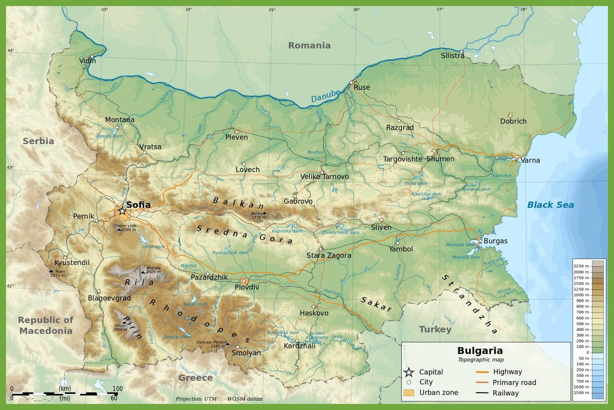 Bolqarıstan topoqrafik xəritə